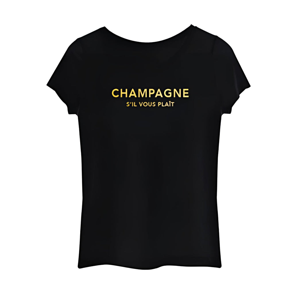 Chantal Lacroix - “Champagne s'il vous plaît” T-Shirt, Black and Gold (Available in 5 Sizes) - - Mounts For Less