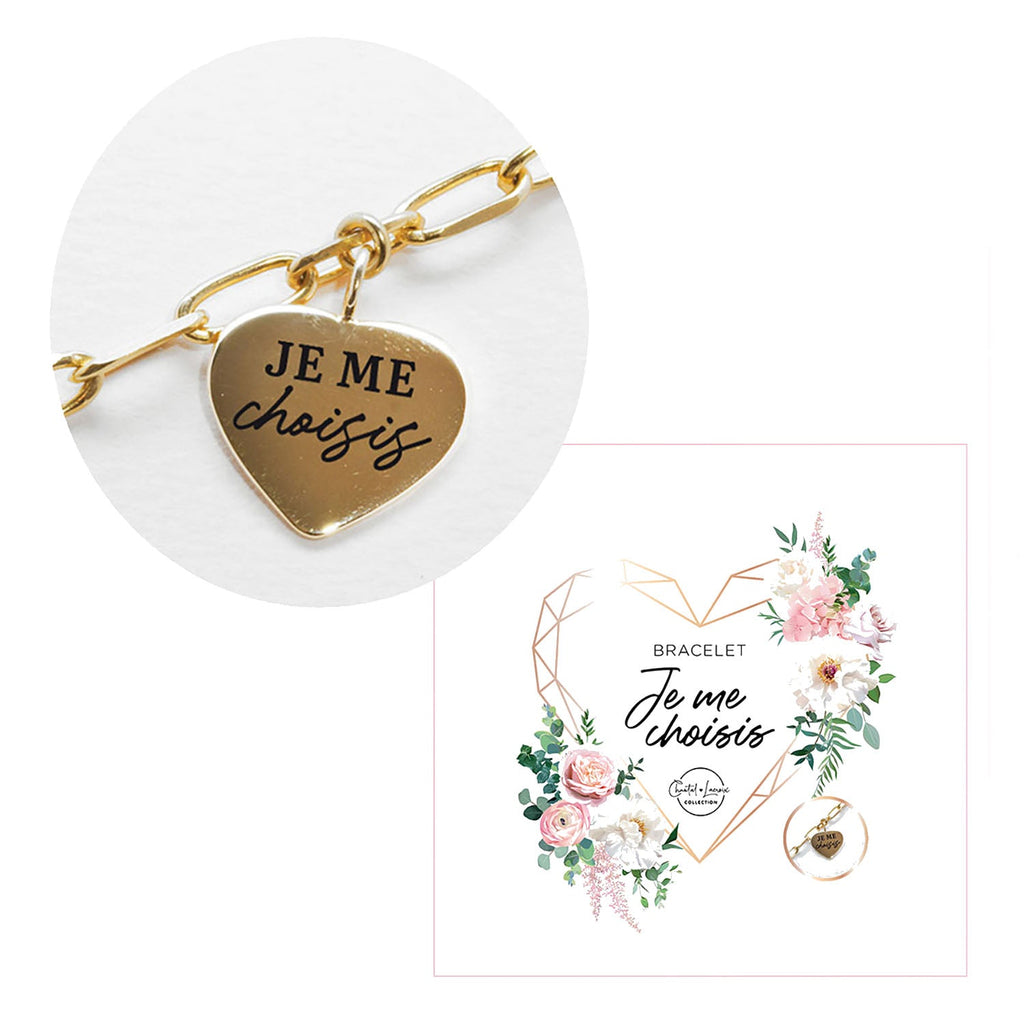 Chantal Lacroix - “Je me choisis” bracelet with Heart-shaped charm, Gold color - 150-BCN478 - Mounts For Less