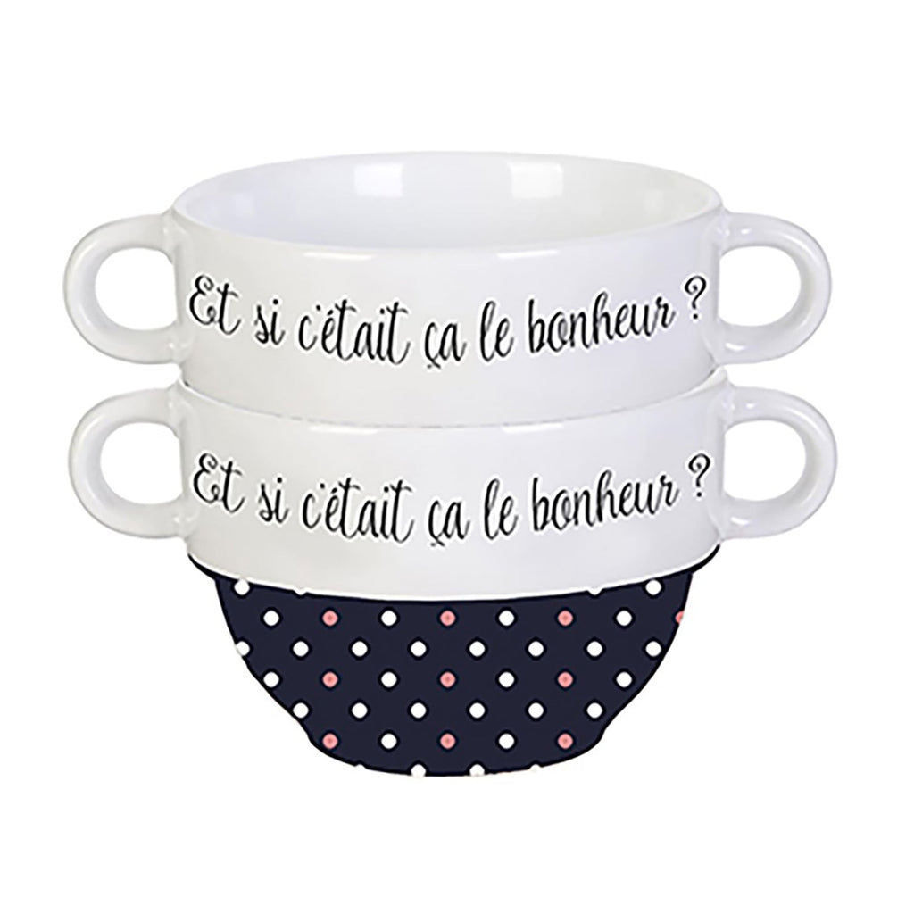 Chantal Lacroix - Set of 2 “Bonheur” Ceramic Bowls, 400ml Capacity, Blue - 150-BBO609 - Mounts For Less