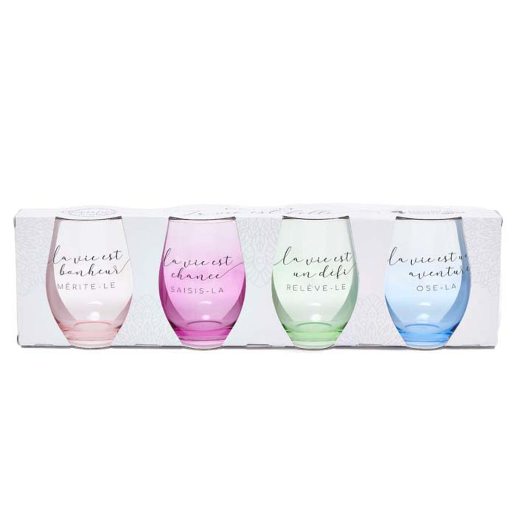 Chantal Lacroix - Set of 4 “Life is Beautiful” Glasses, 500ml Capacity - 150-EVB081 - Mounts For Less