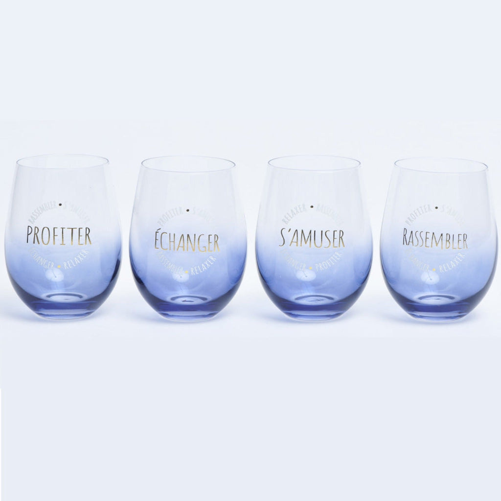 Chantal Lacroix - Set of 4 Stemless Glasses, 500ml Capacity, Blue - 150-EVB133 - Mounts For Less