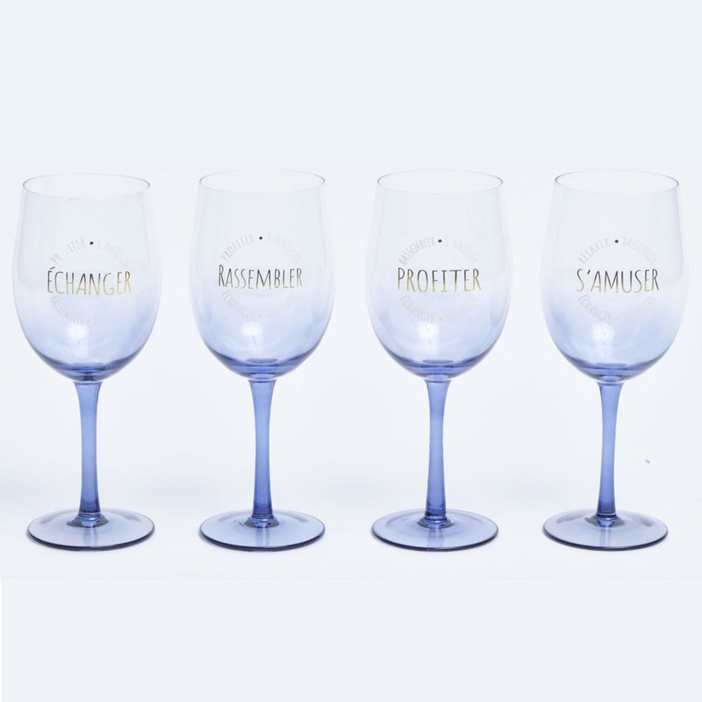 Chantal Lacroix - Set of 4 Stemmed Wine Glasses, 500ml Capacity, Blue - 150-EVV140 - Mounts For Less