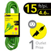 Elink - 1 Outlet Outdoor Electrical Extension Cord, 15 Feet Length, Green - 80-EX-884 - Mounts For Less