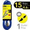 Elink - Outdoor Extension Cord with Power Indicator Light, 15 Feet Length, Blue - 80-EX-895 - Mounts For Less