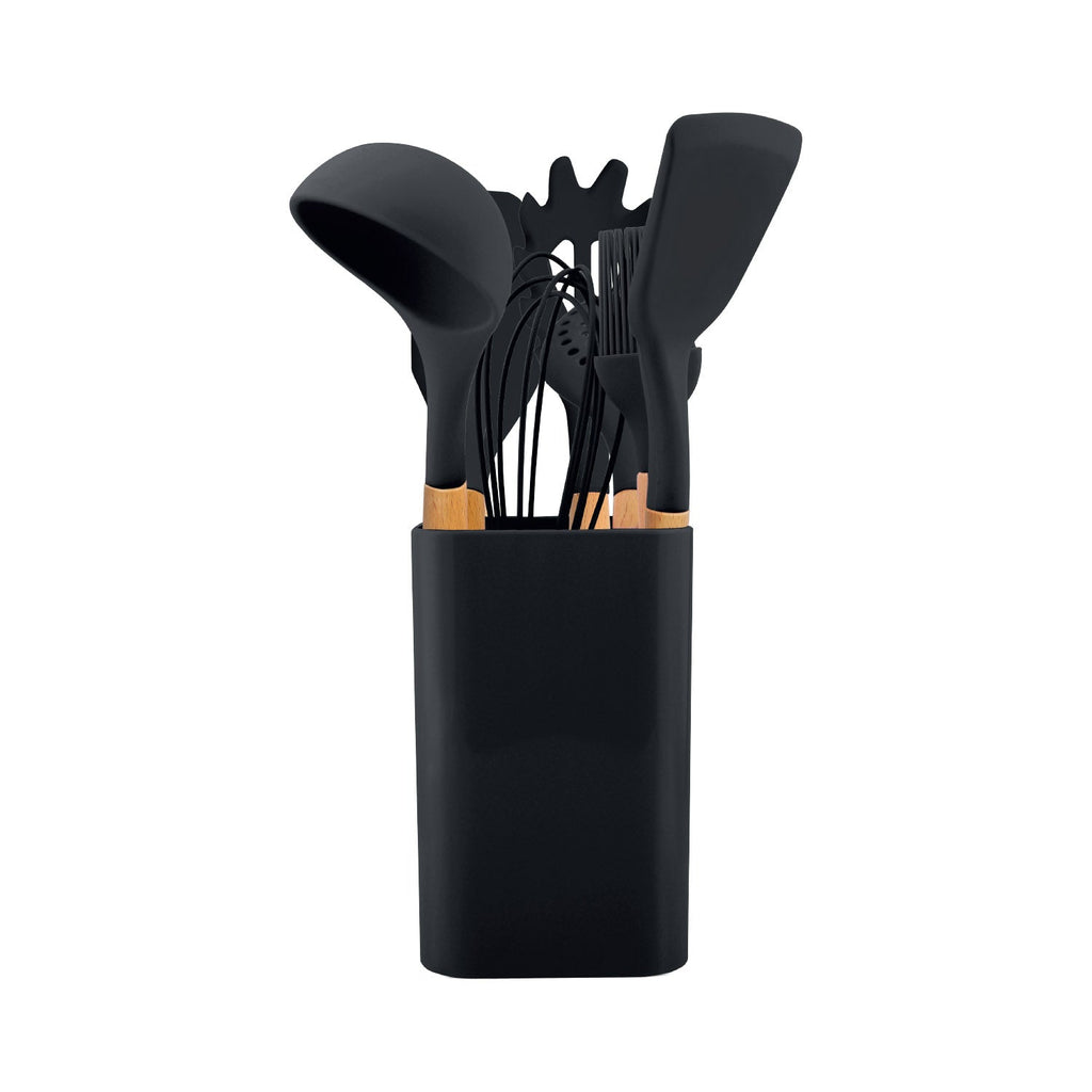 JS Gourmet - Kitchen Utensil Set with Storage Container, Black - 76-7-99035 - Mounts For Less
