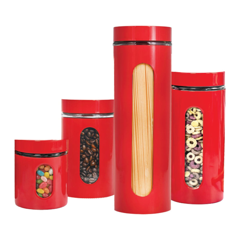 JS Gourmet - Set of 4 Stainless Steel Storage Containers, Red - 76-7-99044 - Mounts For Less