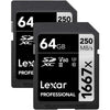 Lexar - Set of 2 SDXC UHS-II/U3 1667X Professional Card, Up to 250 MB/s Reading, 64GB Capacity - 78-142545 - Mounts For Less