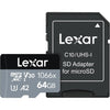 Lexar - microSDXC UHS-I Card with SD Adapter, Up to 160 MB/s Reading, 64GB Capacity - 78-136847 - Mounts For Less