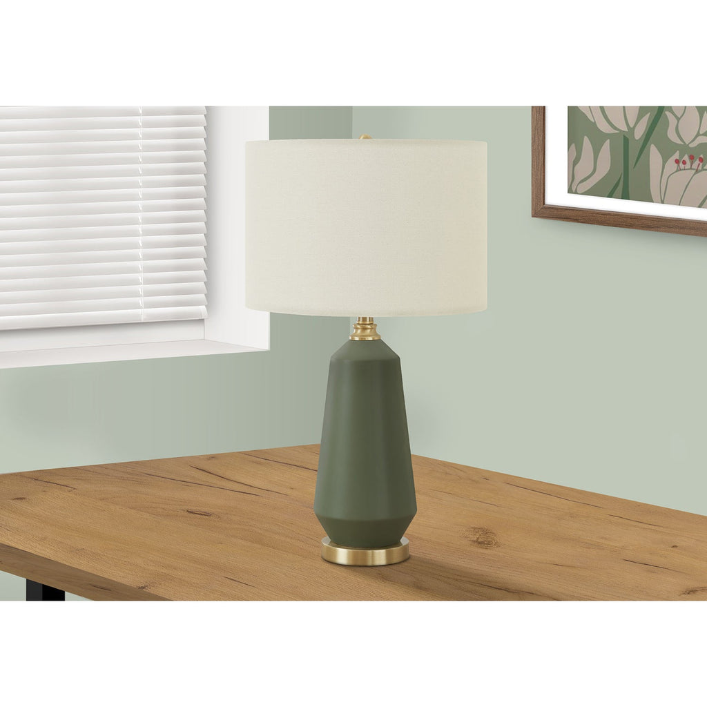 Monarch Specialties I 9624 - Lighting, 26"H, Table Lamp, Green Ceramic, Ivory / Cream Shade, Contemporary - 83-9624 - Mounts For Less