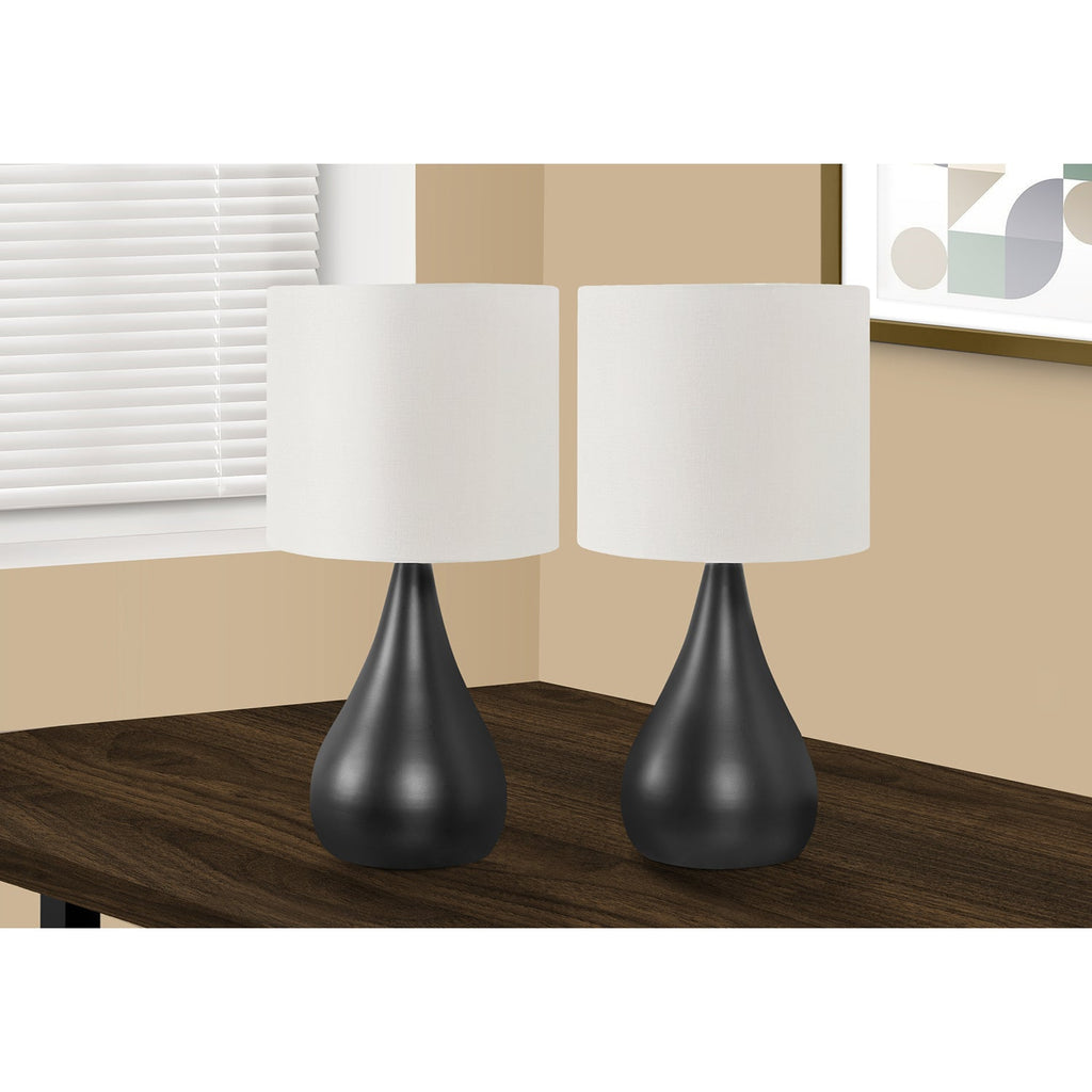 Monarch Specialties I 9639 - Lighting, Set Of 2, 18"H, Table Lamp, Black Metal, Ivory / Cream Shade, Contemporary - 83-9639 - Mounts For Less