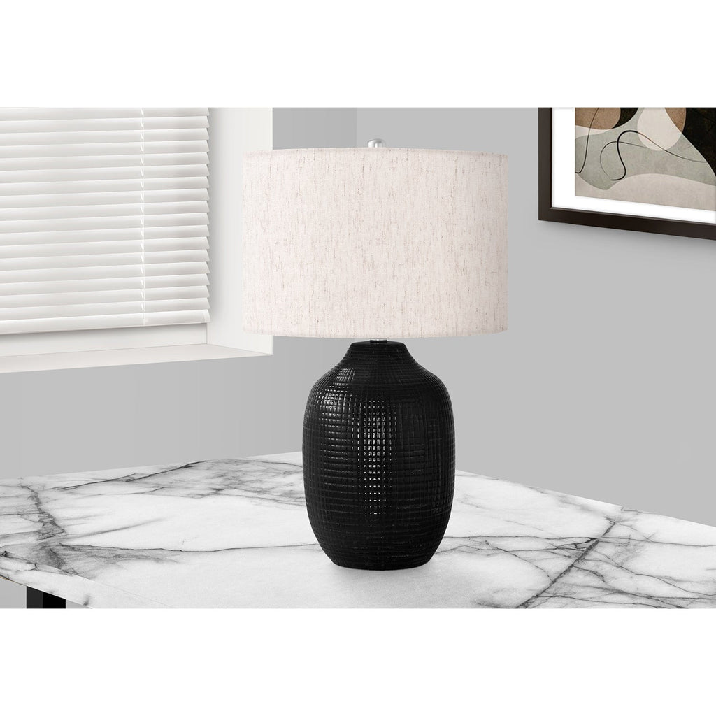 Monarch Specialties I 9705 - Lighting, 26"H, Table Lamp, Black Ceramic, Ivory / Cream Shade, Contemporary, Modern - 83-9705 - Mounts For Less