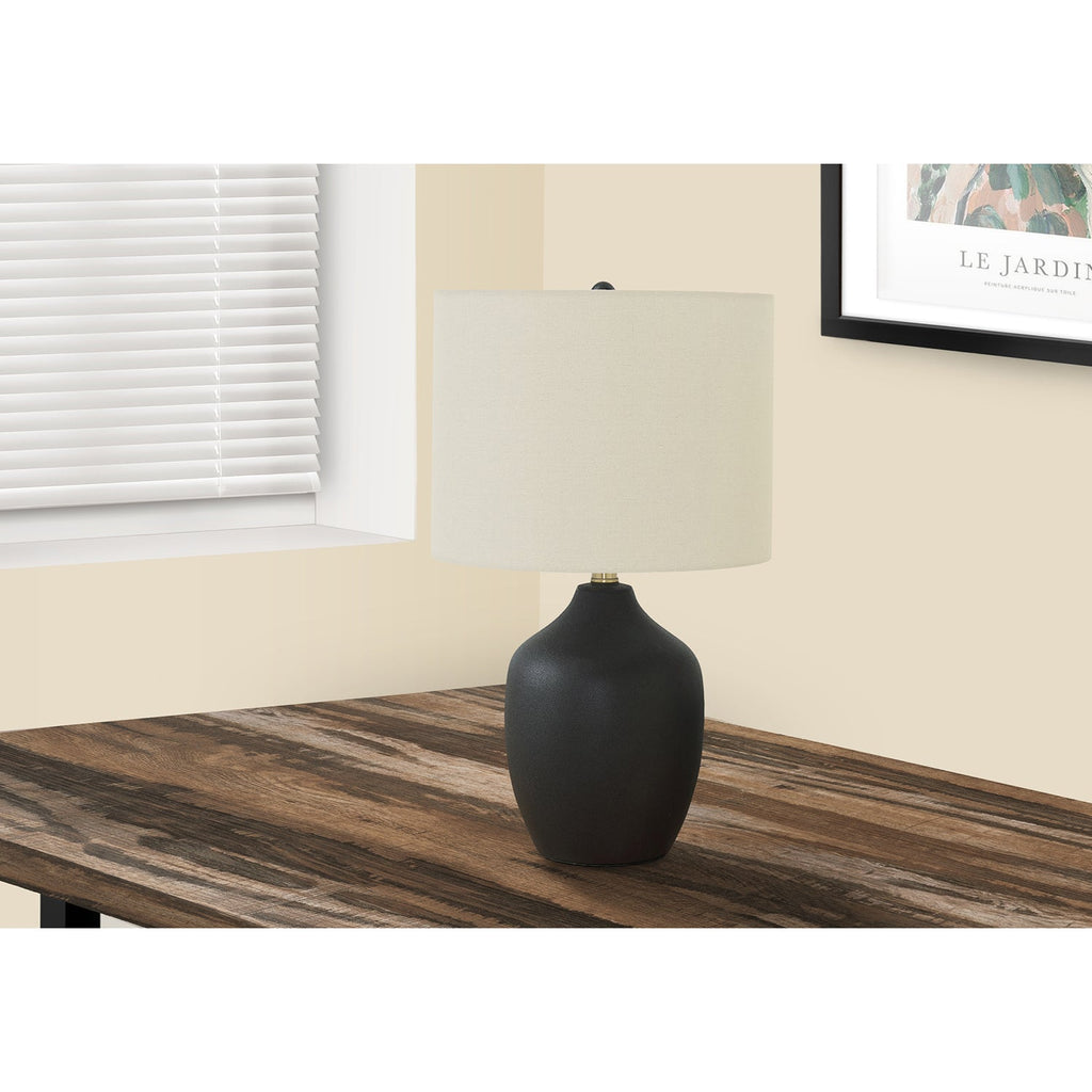 Monarch Specialties I 9708 - Lighting, 22"H, Table Lamp, Black Ceramic, Ivory / Cream Shade, Transitional - 83-9708 - Mounts For Less