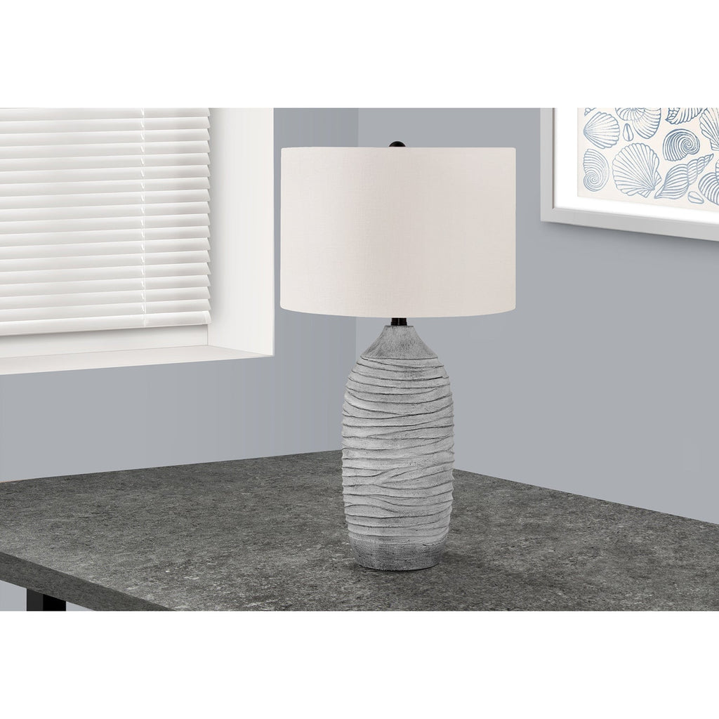 Monarch Specialties I 9723 - Lighting, 27"H, Table Lamp, Grey Resin, Ivory / Cream Shade, Modern - 83-9723 - Mounts For Less
