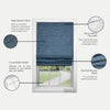 Versaille - Cordless Roman Shade, Caesar Collection, Room Darkening Fabric, Blue (Available in 7 Sizes) - - Mounts For Less