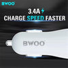 BWOO - Car Charger with 3 USB Ports, DC 12-24V, 5V 3.4A Output, Flame Retardant Shell, White - 95-BO-CC53 - Mounts For Less
