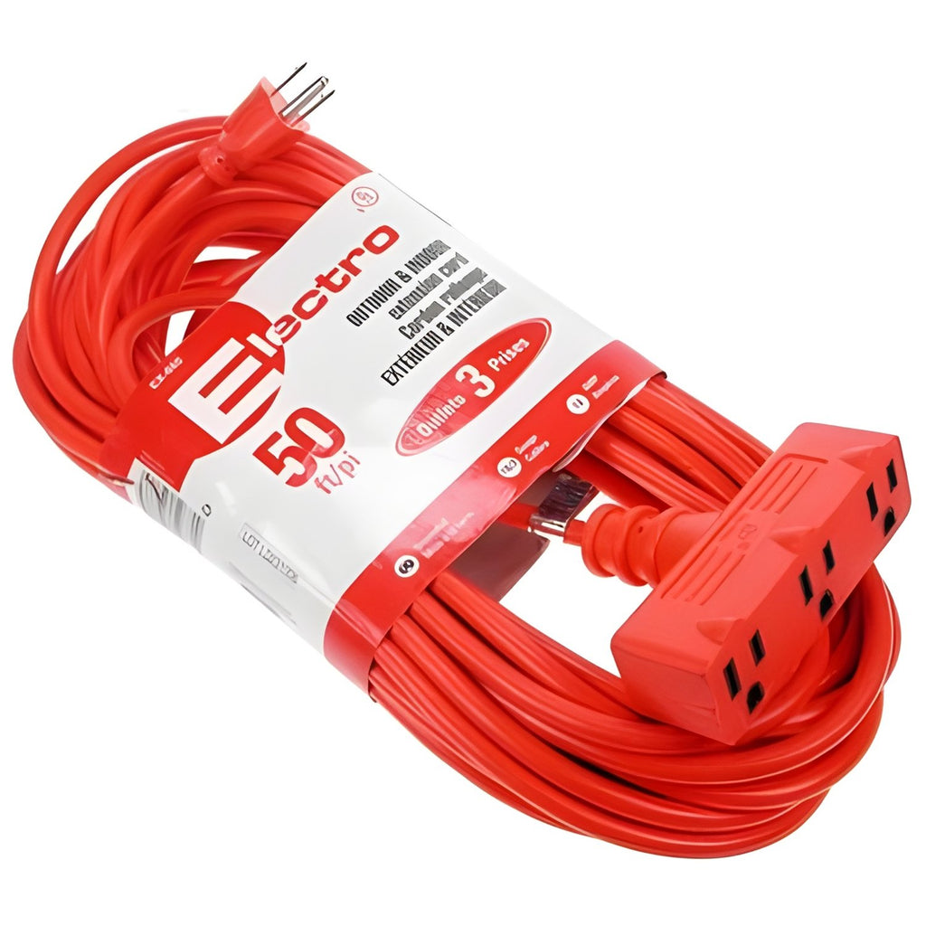 Electro - Outdoor 3 Outlet Extension Cord, 50 Feet Length, Orange
