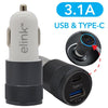 Elink EK768 Universal Car Charger with USB and Type-C Ports White Ports - 80-EK768 - Mounts For Less