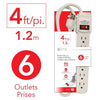 Elink EL-674 - 6 Outlet Power Bar with Surge Protector, 4 Feet, White - 80-EL-674 - Mounts For Less