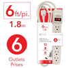 Elink EL-878 - 6 Outlet Power Bar with Surge Protector, 6 Feet, White - 80-EL-878 - Mounts For Less
