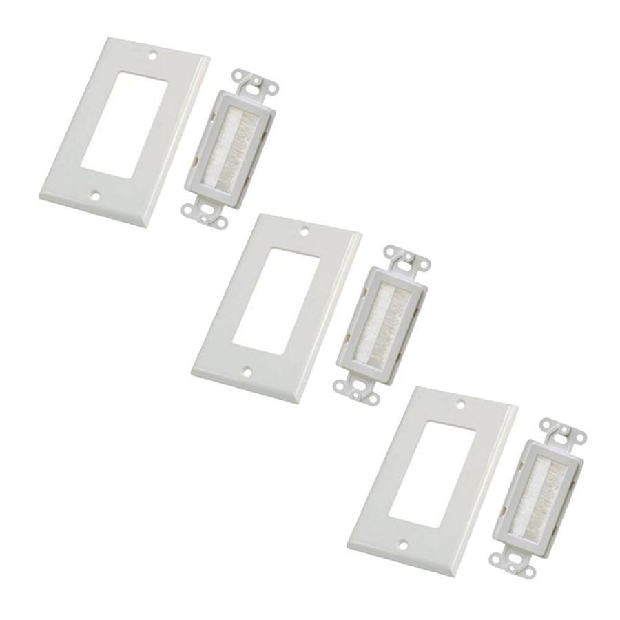 GlobalTone - Plastic Decora Wall Plate with Brush for 1 Device, Package of 3, White - 95-03575x3 - Mounts For Less