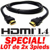 HDMI Cable v1.4 support 3D and Ethernet 1080p 3 feets (2 Pack) - 10-0001-x2 - Mounts For Less