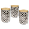 ITY International - Set of 3 Airtight Ceramic Storage Jars with Bamboo Lid, Size Large, White and Black - 64-B515LX3 - Mounts For Less