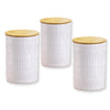 ITY International - Set of 3 Airtight Ceramic Storage Jars with Bamboo Lid, Size Large, White - 64-B514LX3 - Mounts For Less