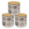 ITY International - Set of 3 Airtight Ceramic Storage Jars with Bamboo Lid, Size Small, White and Black - 64-B515SX3 - Mounts For Less