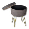 ITY International - Velvet Ottoman / Footstool with Storage and Tray, Metal Base, Grey - 64-60292G - Mounts For Less