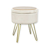 ITY International - Velvet Ottoman / Footstool with Storage and Tray, Metal Base, White - 64-60291WH - Mounts For Less