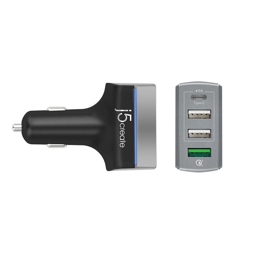 J5Create - 4 Port USB Type-C Car Charger, White - 78-120241 - Mounts For Less