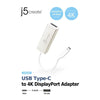 J5Create - Type-C USB to DisplayPort 4K Adapter, White - 78-120321 - Mounts For Less