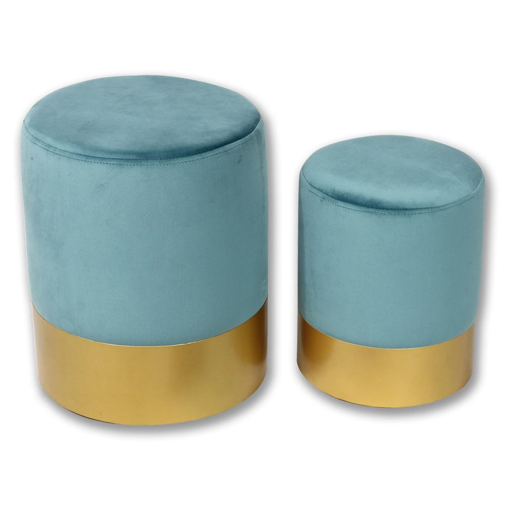 Jessar - Ottoman / Footstool, Round, From the Lounge Collection, Set of 2, Blue Velvet - 76-6-01524 - Mounts For Less