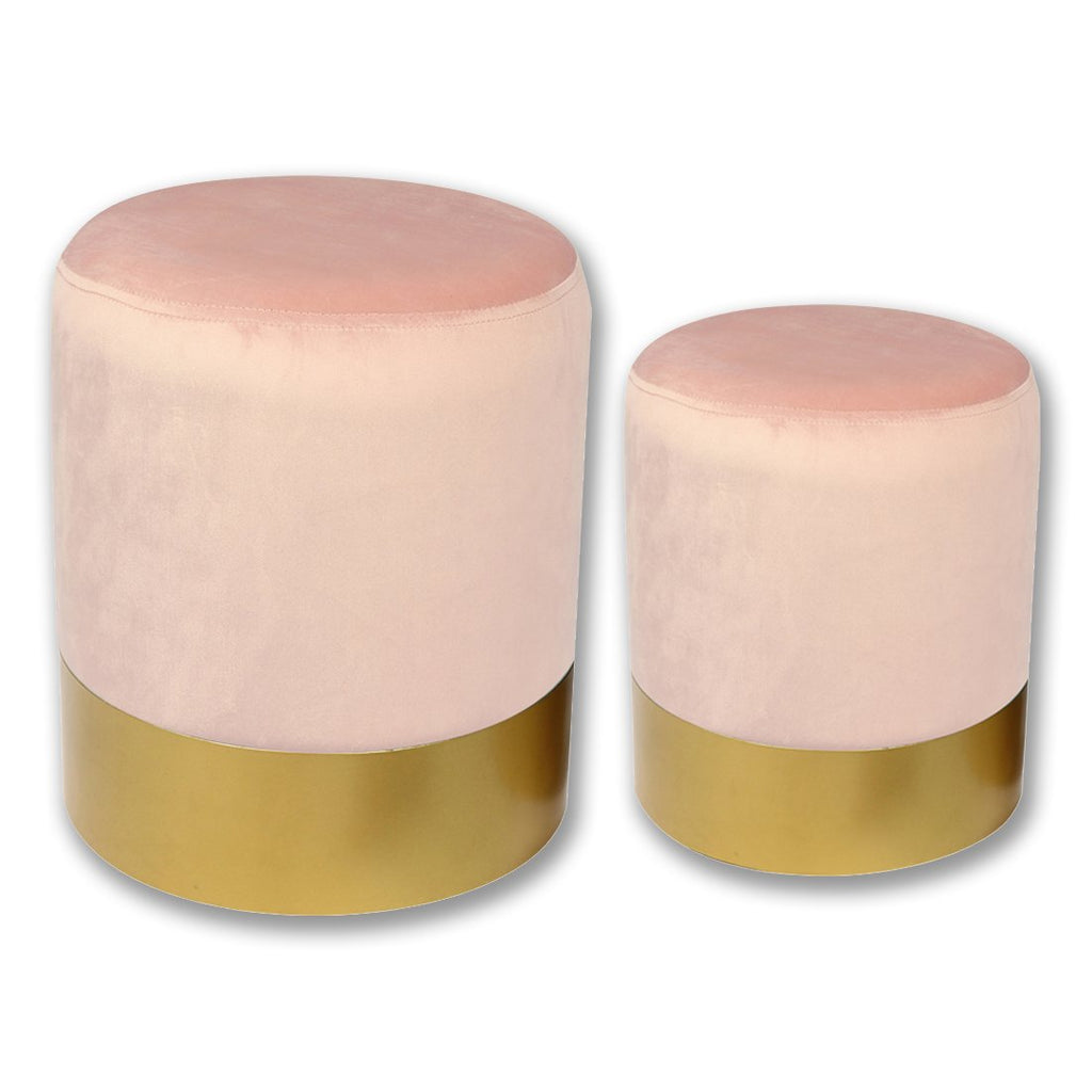 Jessar - Ottoman / Footstool, Round, From the Lounge Collection, Set of 2, Pink Velvet - 76-6-01525 - Mounts For Less
