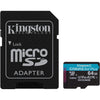 Kingston - Canvas Go MicroSD Plus Memory Card with SD Adapter, 64GB Capacity, Class 10, UHS-I, U3, V30, A2 - 78-135245 - Mounts For Less