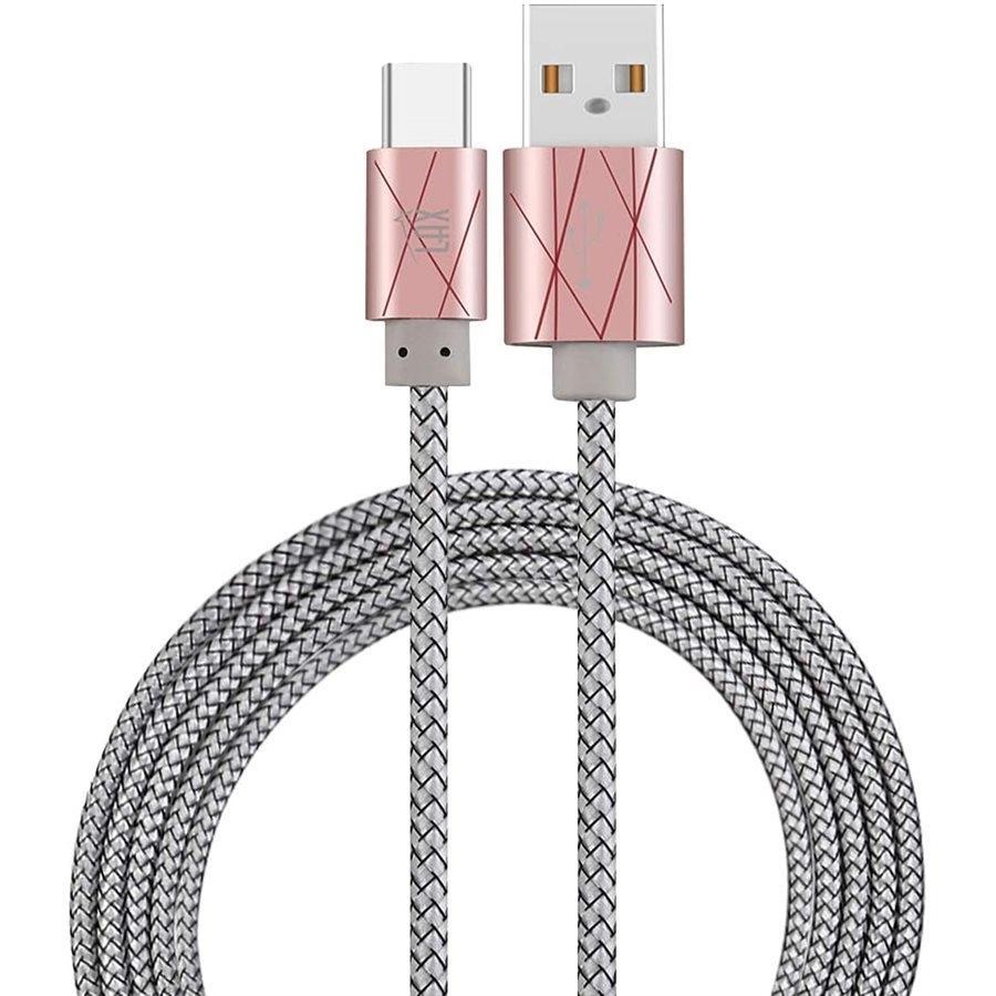 LAX - 6 Feet USB Type-C to USB-A Cable, Braided and Durable, Pink and Silver - 78-131504 - Mounts For Less