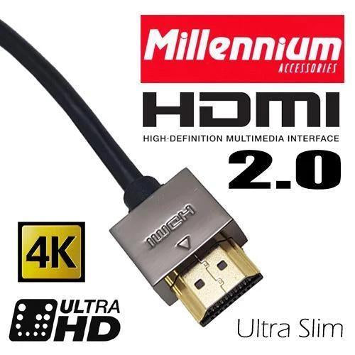 Millennium High Speed Ultra-Slim HDMI Cable 2.0 4Kx2k 60 Hz 4096X2160 18Gbps Choice of 1 Meters - 22-0021 - Mounts For Less