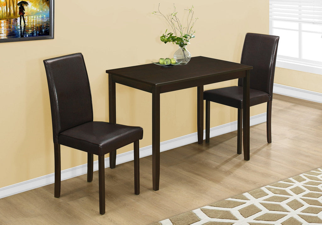 Monarch Specialties I 1015 Dining Table Set, 3pcs Set, Small, 39" Rectangular, Kitchen, Wood, Pu Leather Look, Brown, Contemporary, Modern - 83-1015 - Mounts For Less
