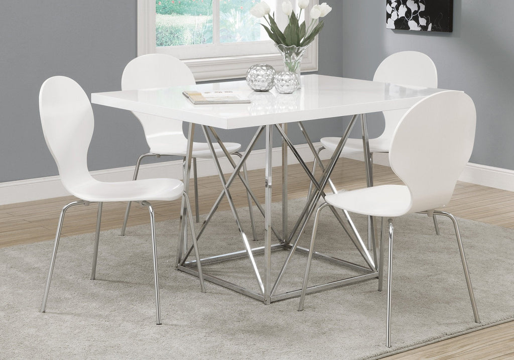 Monarch Specialties I 1046 Dining Table, 48" Rectangular, Small, Kitchen, Dining Room, Metal, Laminate, Glossy White, Chrome, Contemporary, Modern - 83-1046 - Mounts For Less