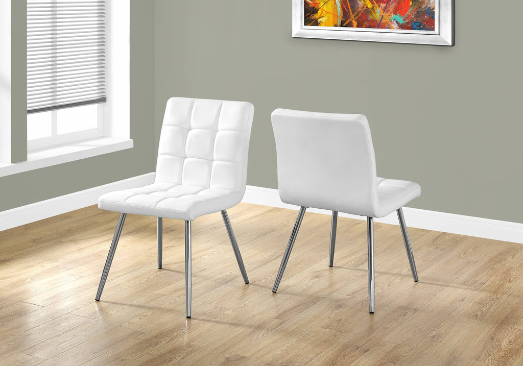 Monarch Specialties I 1071 Dining Chair, Set Of 2, Side, Upholstered, Kitchen, Dining Room, Pu Leather Look, Metal, White, Chrome, Contemporary, Modern - 83-1071 - Mounts For Less