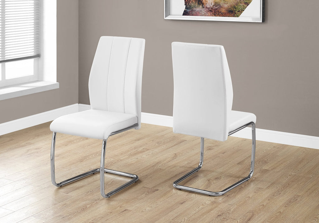 Monarch Specialties I 1075 Dining Chair, Set Of 2, Side, Upholstered, Kitchen, Dining Room, Pu Leather Look, Metal, White, Chrome, Contemporary, Modern - 83-1075 - Mounts For Less