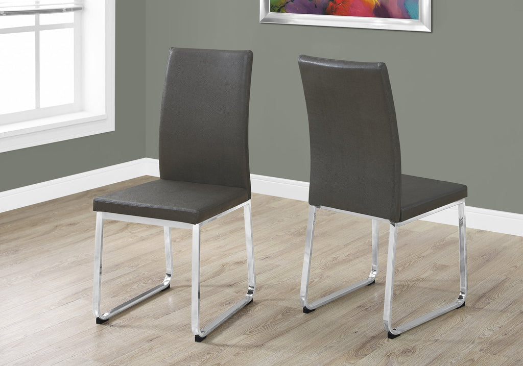Monarch Specialties I 1094 Dining Chair, Set Of 2, Side, Upholstered, Kitchen, Dining Room, Pu Leather Look, Metal, Grey, Chrome, Contemporary, Modern - 83-1094 - Mounts For Less