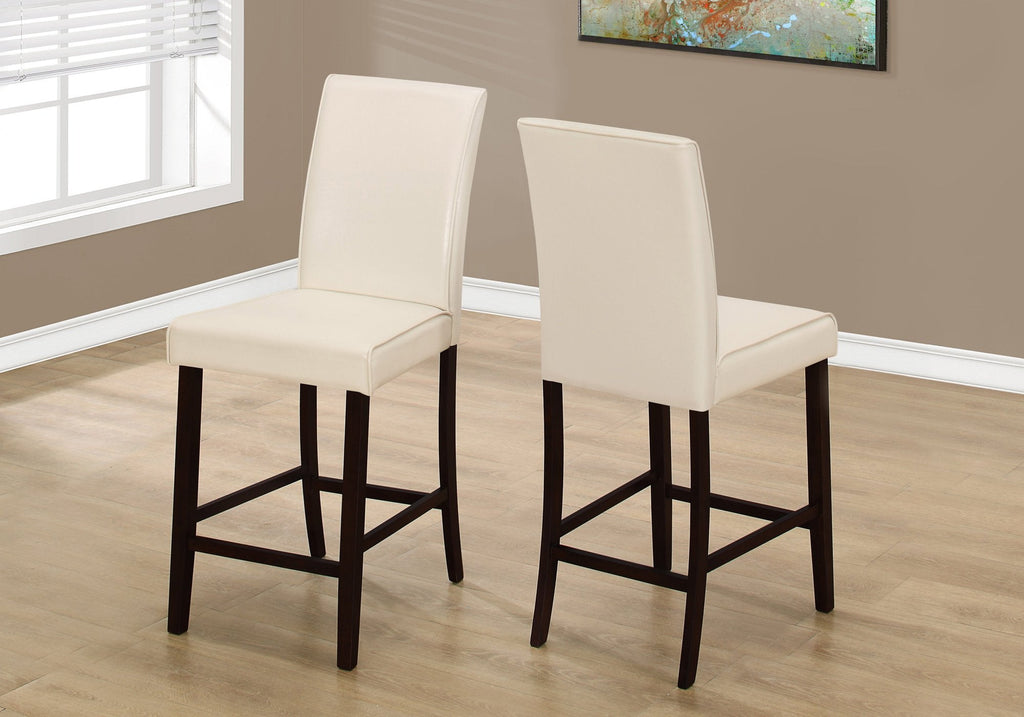 Monarch Specialties I 1903 Dining Chair, Set Of 2, Counter Height, Upholstered, Kitchen, Dining Room, Pu Leather Look, Wood Legs, Beige, Brown, Transitional - 83-1903 - Mounts For Less