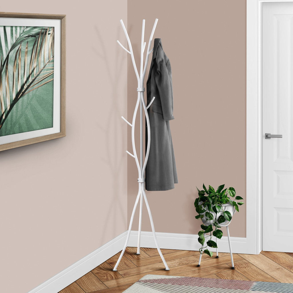 Monarch Specialties I 2063 Coat Rack, Hall Tree, Free Standing, 11 Hooks, Entryway, 74"h, Bedroom, Metal, White, Contemporary, Modern - 83-2063 - Mounts For Less