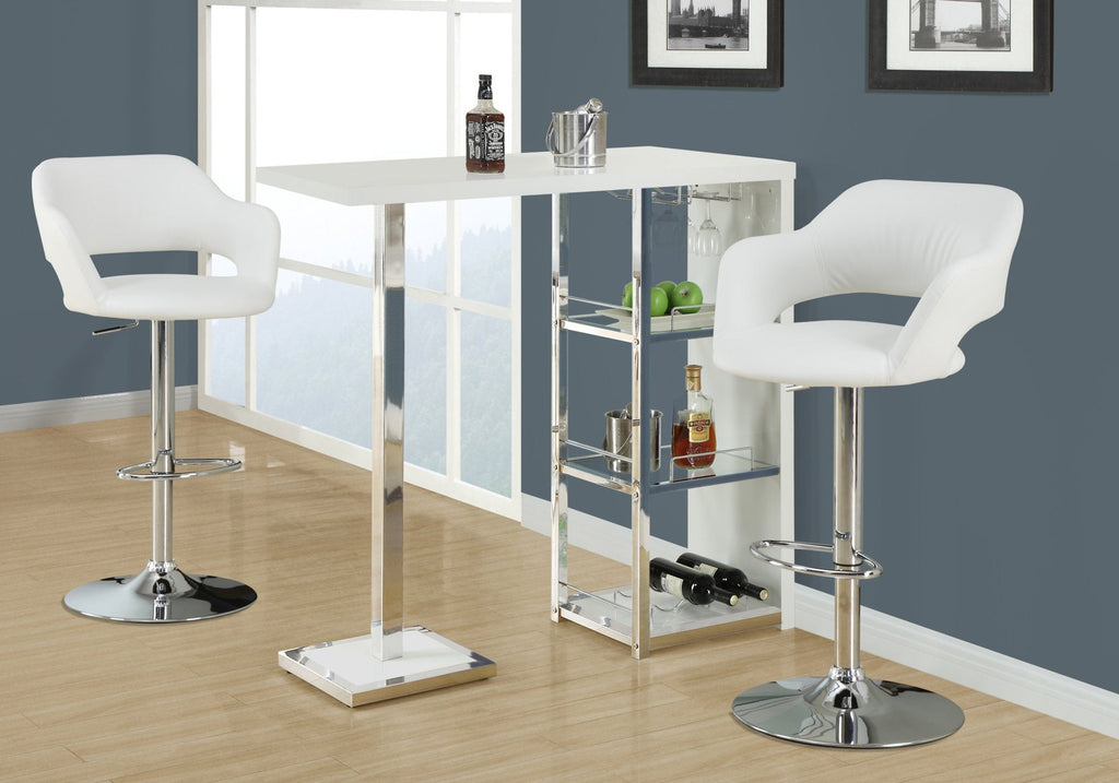 Monarch Specialties I 2358 Bar Stool, Swivel, Bar Height, Adjustable, Metal, Pu Leather Look, White, Chrome, Contemporary, Modern - 83-2358 - Mounts For Less