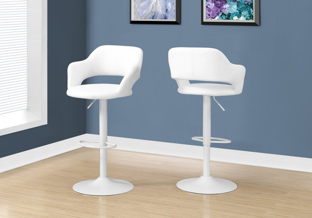Monarch Specialties I 2382 Bar Stool, Swivel, Bar Height, Adjustable, Metal, Pu Leather Look, White, Contemporary, Modern - 83-2382 - Mounts For Less
