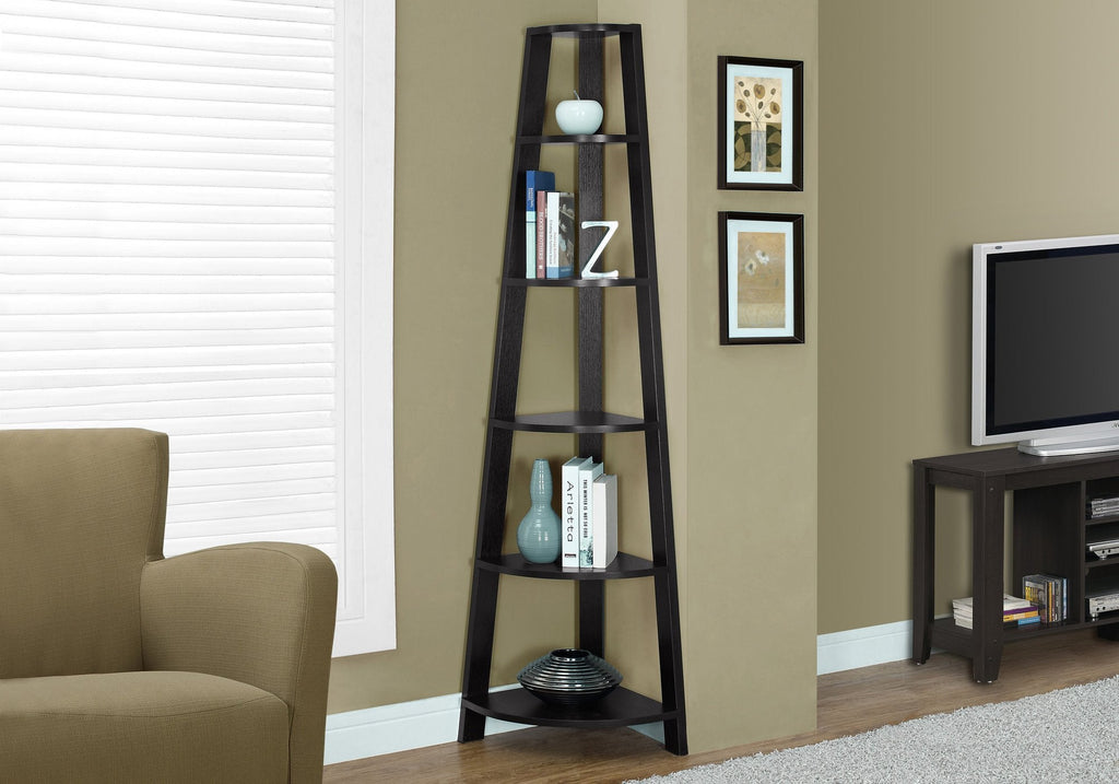 Monarch Specialties I 2495 Bookshelf, Bookcase, Etagere, Corner, 5 Tier, 72"h, Office, Bedroom, Laminate, Brown, Contemporary, Modern - 83-2495 - Mounts For Less