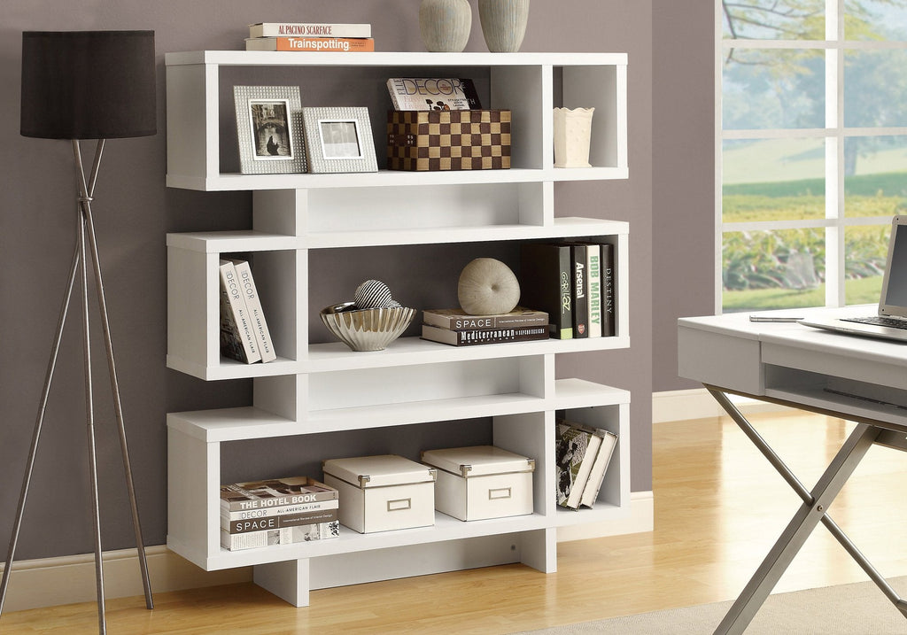 Monarch Specialties I 2532 Bookshelf, Bookcase, Etagere, 4 Tier, 55"h, Office, Bedroom, Laminate, White, Contemporary, Modern - 83-2532 - Mounts For Less