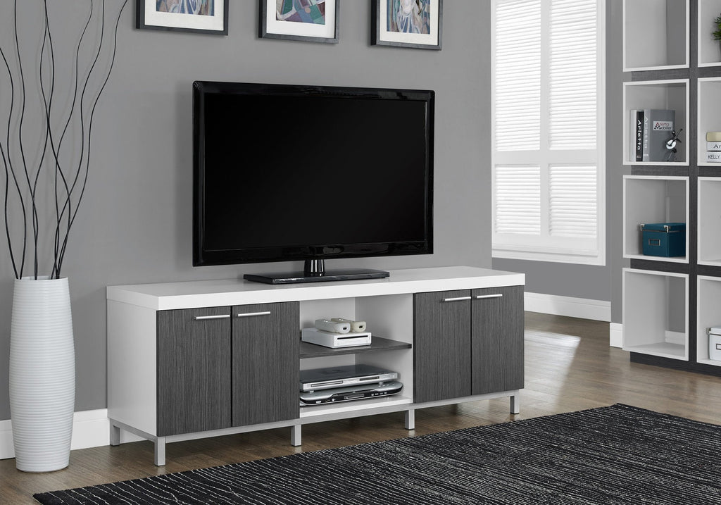 Monarch Specialties I 2591 Tv Stand, 60 Inch, Console, Media Entertainment Center, Storage Cabinet, Living Room, Bedroom, Laminate, White, Grey, Contemporary, Modern - 83-2591 - Mounts For Less
