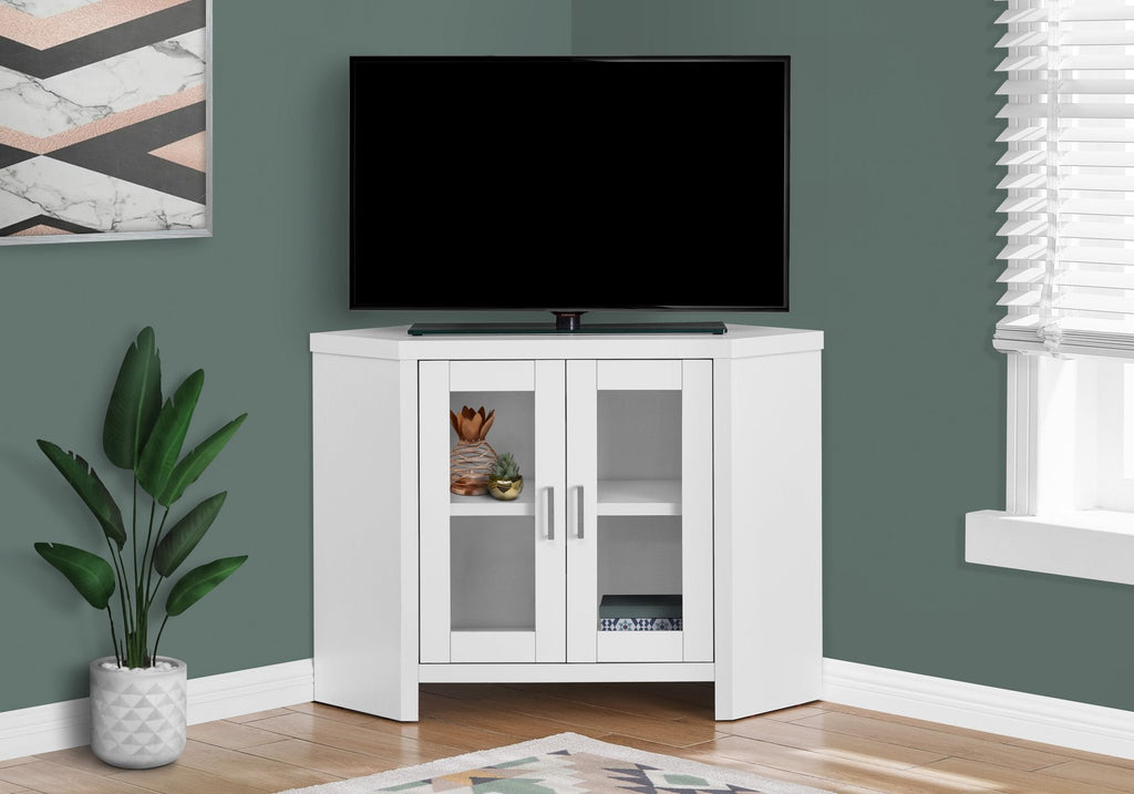Monarch Specialties I 2703 Tv Stand, 42 Inch, Console, Media Entertainment Center, Storage Cabinet, Living Room, Bedroom, Laminate, Tempered Glass, White, Contemporary, Modern - 83-2703 - Mounts For Less